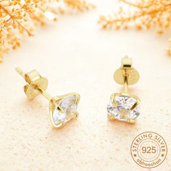 18k Gold Plated 925 Sterling Silver pair of Round 5mm Single White Cz Unisex Stud Earrings