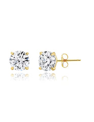18k Gold Plated 925 Sterling Silver pair of Round 7 mm Single Stone White CZ Unisex Stud Earrings