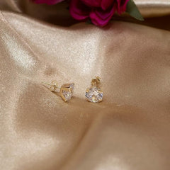 18k Gold Plated 925 Sterling Silver pair of Round 8mm Single Stone White CZ Unisex Stud Earrings
