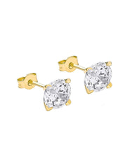18k Gold Plated 925 Sterling Silver pair of Round 8mm Single Stone White CZ Unisex Stud Earrings