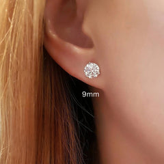 18k Gold Plated 925 Sterling Silver pair of Round 9mm Single Stone White CZ Unisex Stud Earrings