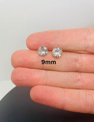 18k Gold Plated 925 Sterling Silver pair of Round 9mm Single Stone White CZ Unisex Stud Earrings