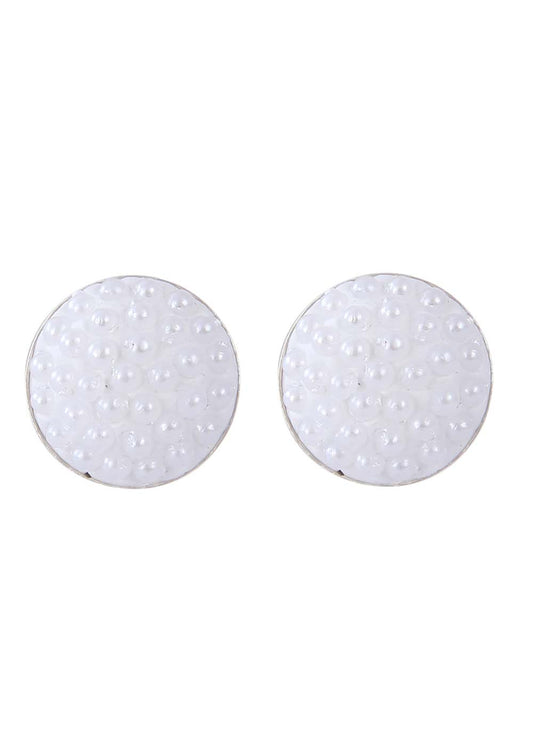 White Pearl Round Studs in 92.5 Silver