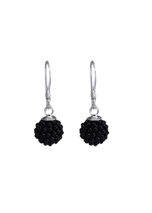 Designer Round Onyx Micro Pearl Ball with 92.5 Sterling Silver Ear Wire