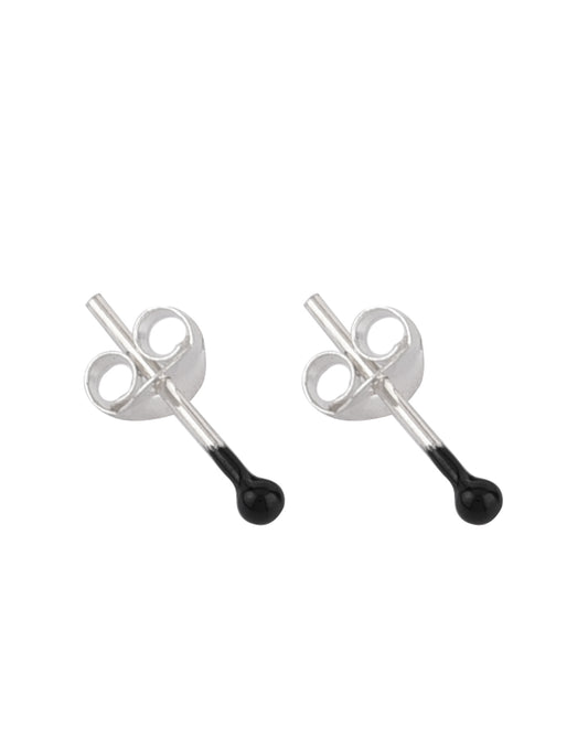 925 STERLING SILVER Black Enamel PAIR OF ROUND SHAPE