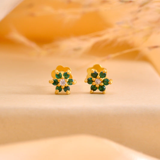 Beautiful Green CZ Screw Back Gold Plated 92.5 Silver Stud Earrings
