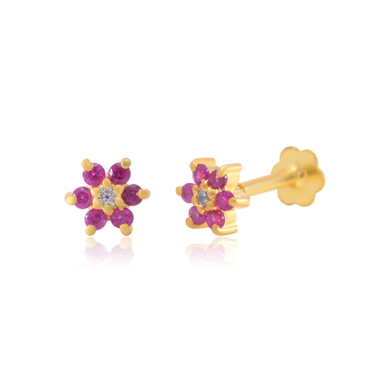 Beautiful Ruby Pink CZ Screw Back Gold Plated 92.5 Silver Stud Earrings