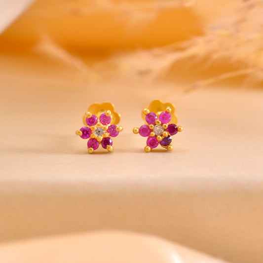 Beautiful Ruby Pink CZ Screw Back Gold Plated 92.5 Silver Stud Earrings