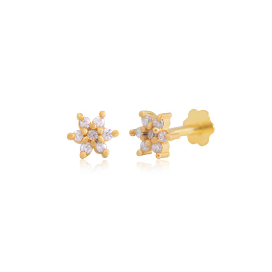 White CZ Screw Back Gold Plated 92.5 Silver Stud Earrings