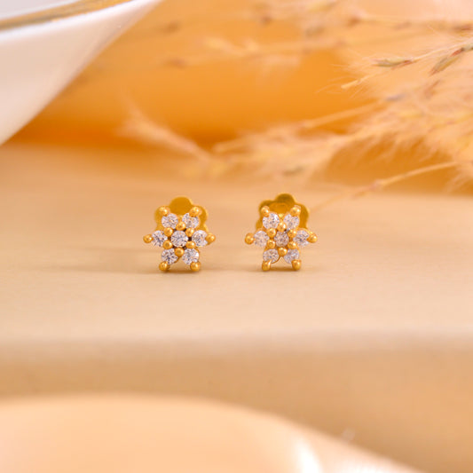 White CZ Screw Back Gold Plated 92.5 Silver Stud Earrings