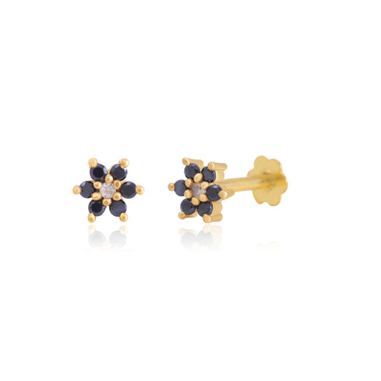 Black CZ Screw Back Gold Plated 92.5 Silver Stud Earrings