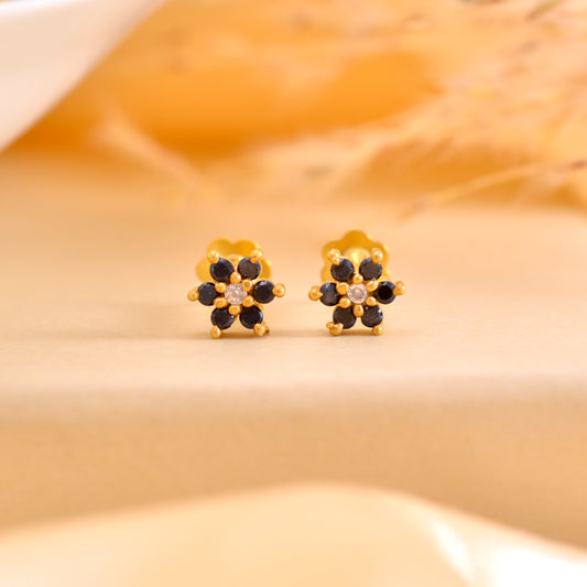 Black CZ Screw Back Gold Plated 92.5 Silver Stud Earrings