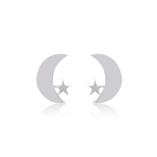 Chaand Taara 92.5 Sterling Silver Pair of  Star n Moon Stud Earrings
