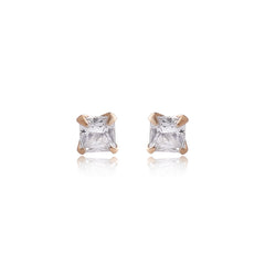 18k Gold Plated 925 Sterling Silver pair of Square shape 2mm Single White Cz Unisex Stud Earrings (