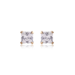 18k Gold Plated 925 Sterling Silver pair of Square shape 3mm Single White Cz Unisex Stud Earrings