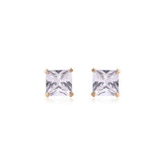 18k Gold Plated 925 Sterling Silver pair of Square shape 4mm Single White Cz Unisex Stud Earrings