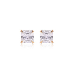 18k Gold Plated 925 Sterling Silver pair of Square shape 5mm Single White Cz Unisex Stud Earrings