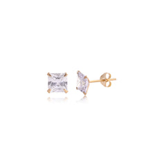 18k Gold Plated 925 Sterling Silver pair of Square shape 6mm Single White Cz Unisex Stud Earrings