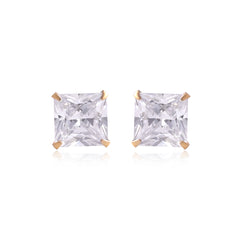 18k Gold Plated 925 Sterling Silver pair of Square shape 7mm Single White Cz Unisex Stud Earrings