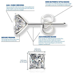 Sterling Silver pair of 5mm Single White Cubic Zircon (CZ) Stone Solitaire Stud Earrings