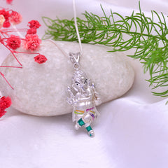 Standing Ganesh Sterling Silver Pendant with CZ Stones and Enamel