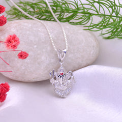 Ganpati 92.5 Sterling Silver Enamel Pendant with Cz