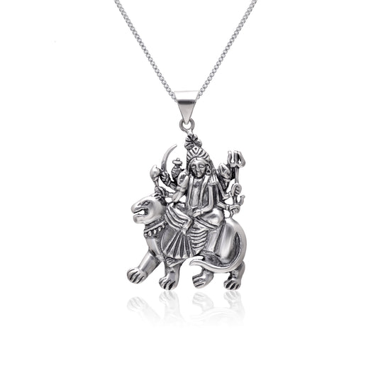Maa Sherawali 92.5 Sterling Silver Religious Pendant Without Chain