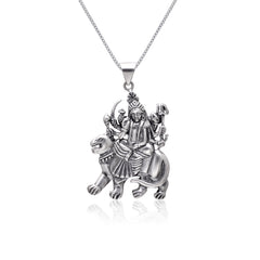 Maa Sherawali 92.5 Sterling Silver Religious Pendant With 18 inch 925 Silver Chain