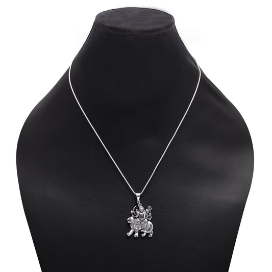 Maa Sherawali 92.5 Sterling Silver Religious Pendant Without Chain