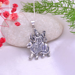 Maa Sherawali 92.5 Sterling Silver Religious Pendant With 18 inch 925 Silver Chain