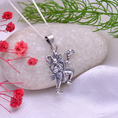 Flying Hanumanji 92.5 Sterling Silver Oxidized Religious Pendant Without Chain