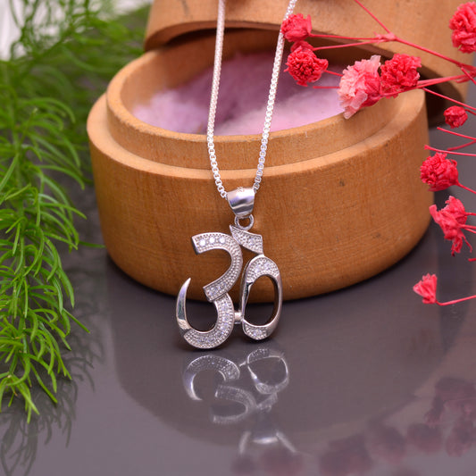 OM 92.5 Sterling Silver Unisex Religious Pendant with Cz Stones