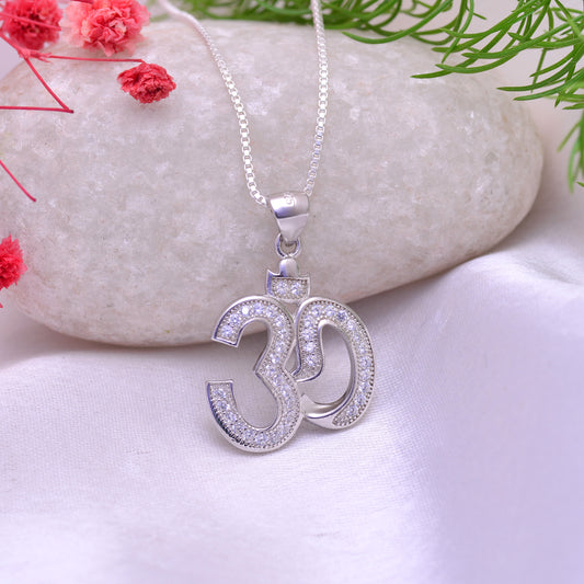 OM 92.5 Sterling Silver Unisex Religious Pendant with Cz Stones