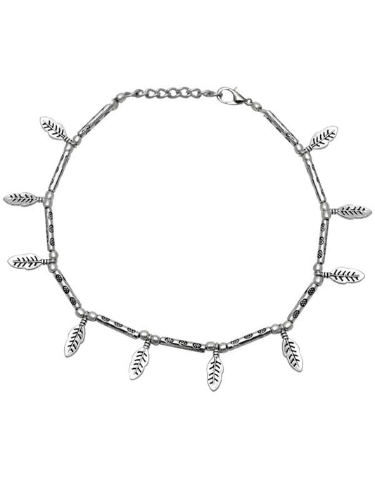 Leafy Single Anklet in Silver Alloy for Girls and Women
