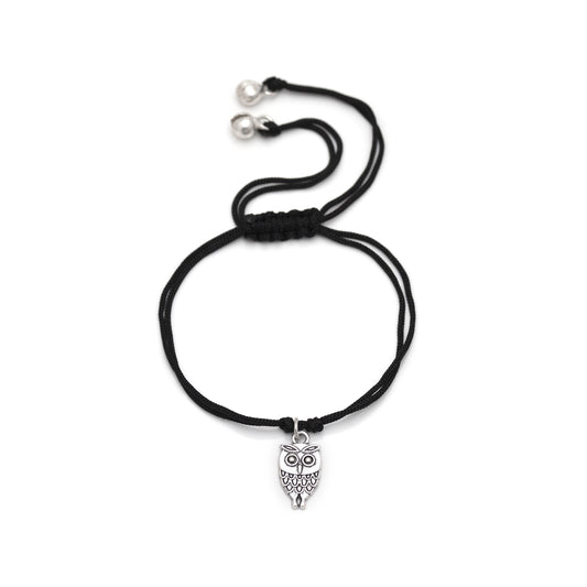 Cool Owl Anklet with Adjustable Black Thread