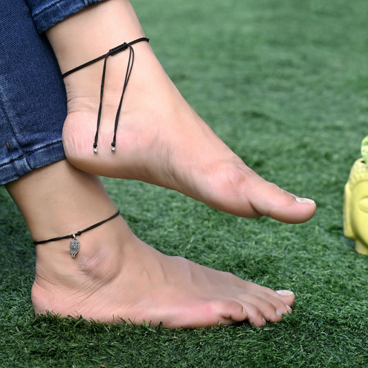 Cool Owl Anklet with Adjustable Black Thread