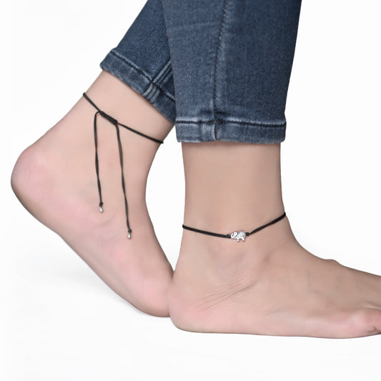 Trendy Elephant Anklet with Adjustable Black Thread