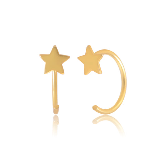 Star Gold Plated 92.5 Sterling Silver Adjustable Hoops Earrings