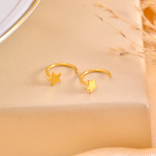 Star Gold Plated 92.5 Sterling Silver Adjustable Hoops Earrings