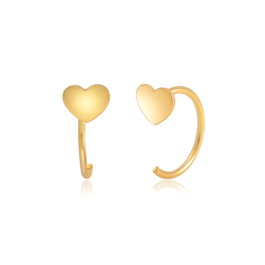 Heart Gold Plated 92.5 Sterling Silver Adjustable Hoops Earrings