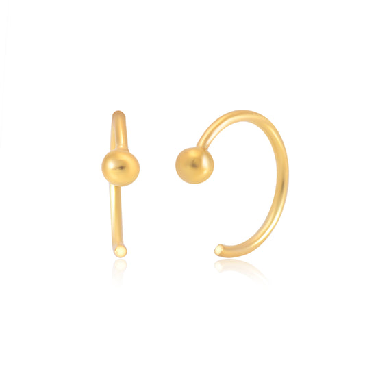 Ball Gold Plated 92.5 Sterling Silver Adjustable Hoops Earrings