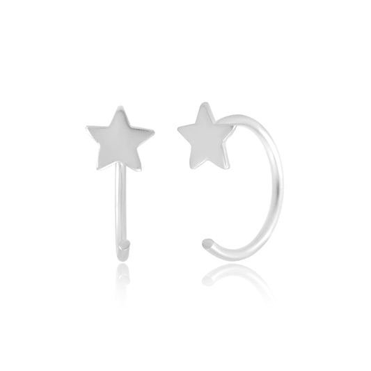 Star 92.5 Sterling Silver Adjustable Hoops Earrings