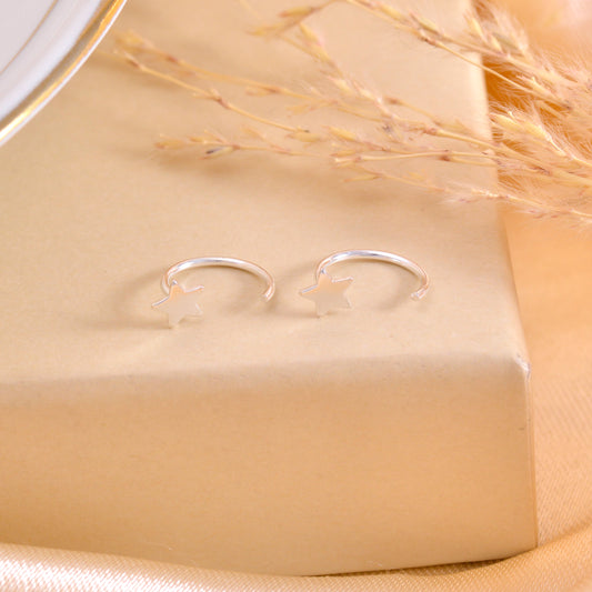 Star 92.5 Sterling Silver Adjustable Hoops Earrings