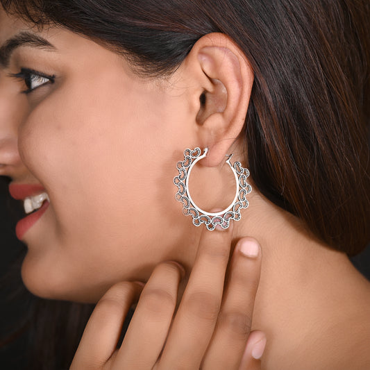 Pure 92.5 Sterling Silver Designer Hoops Earrings