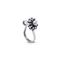 Flower Light Weighted Clip on Nose Pin in 92.5 Silver
