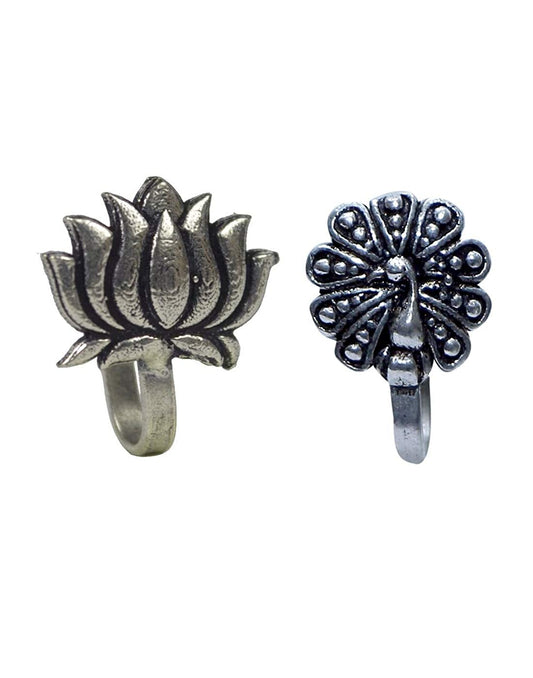 Combo Set of 5 Designer Antique Oxidized Silver Alloy Nose Pin Studs for Women