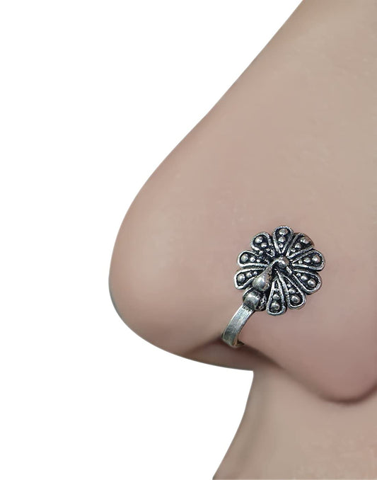 Combo Set of 5 Designer Antique Oxidized Silver Alloy Nose Pin Studs for Women