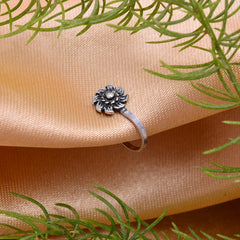 Oxidized Flower Clip on Nose Pin in 92.5 Silver