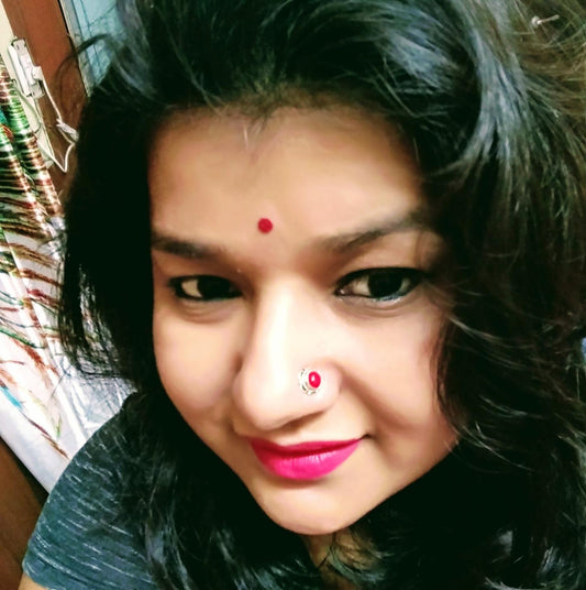 Trendy Precious Stone Red Coral Nose Pin/Stud with wire in Oxidized 92.5 Sterling Silver