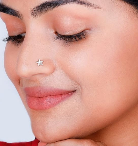 Star Shape Nose Pin with wire in 92.5 Sterling Silver for Women and Girls (Small)